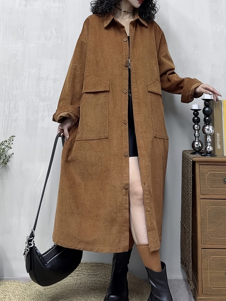 Amanda | Lange Trendy Trenchcoat met Stijlvolle Details