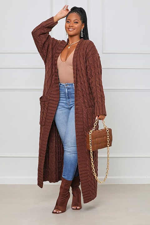 Amari | Luxe Lange Gebreide Cardigan met Pockets