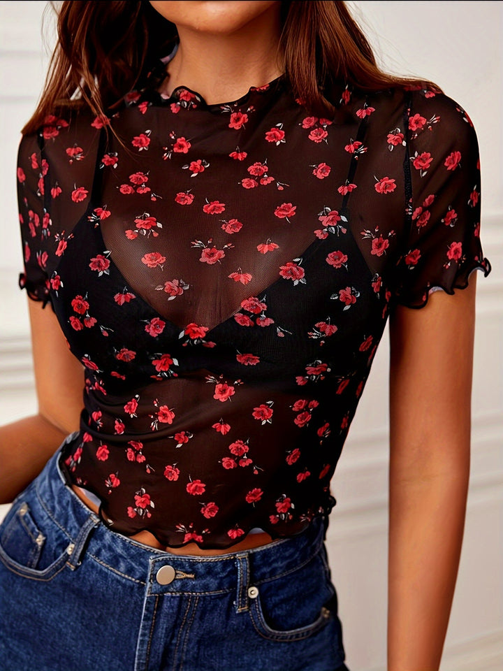 Amelia | Mesh Bloemen T-shirt
