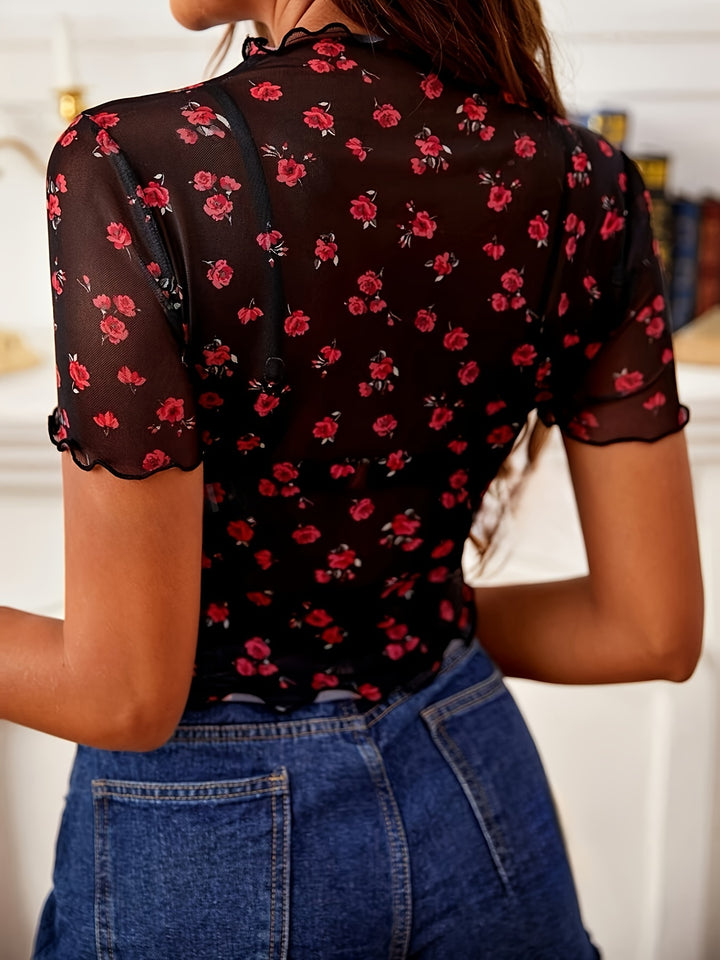Amelia | Mesh Bloemen T-shirt