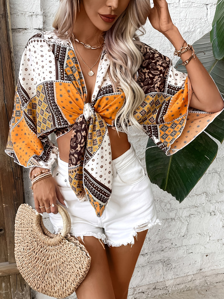 Amira | Boho Paisley Crop Blouse voor Dames