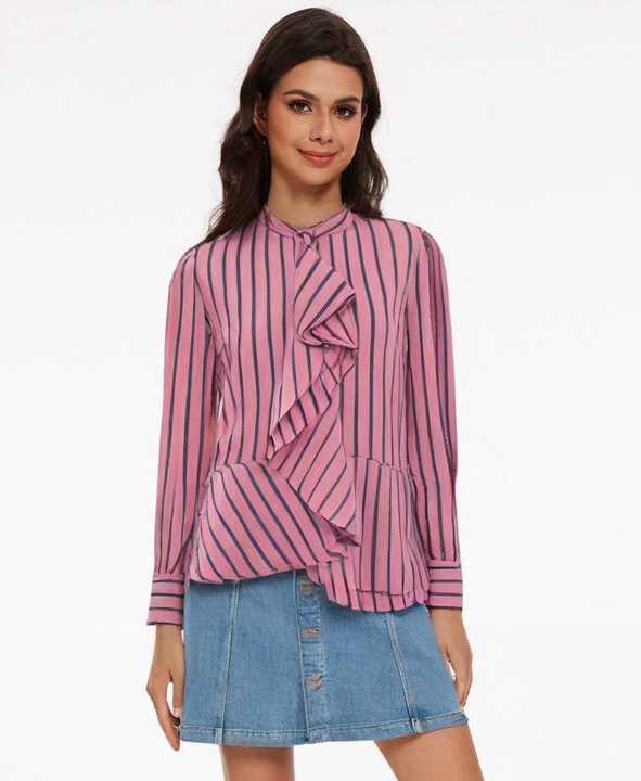 Amora | Elegante Gestreepte Blouse Met Ruches