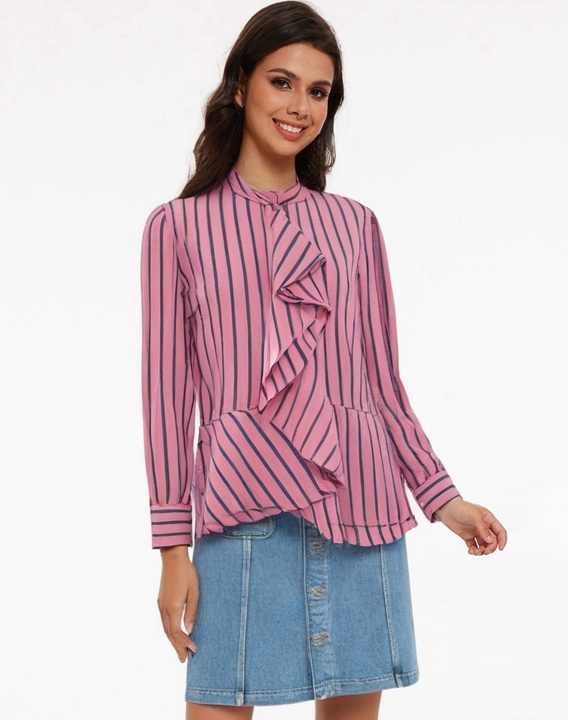 Amora | Elegante Gestreepte Blouse Met Ruches
