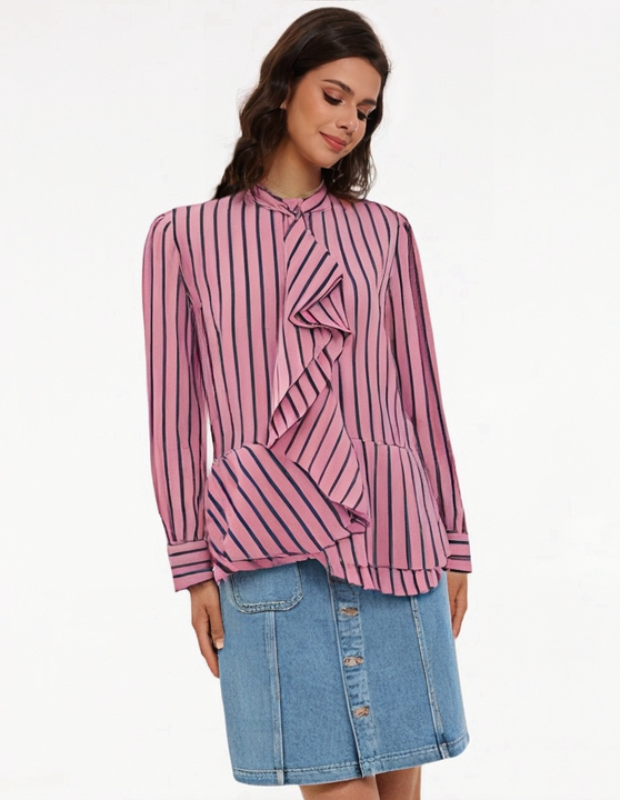 Amora | Elegante Gestreepte Blouse Met Ruches