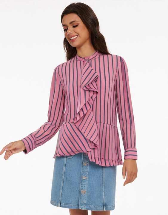 Amora | Elegante Gestreepte Blouse Met Ruches