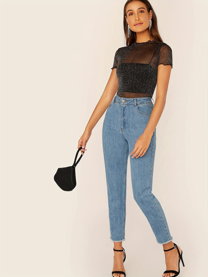 Anna | Glinsterend Crew Neck Top voor Dames