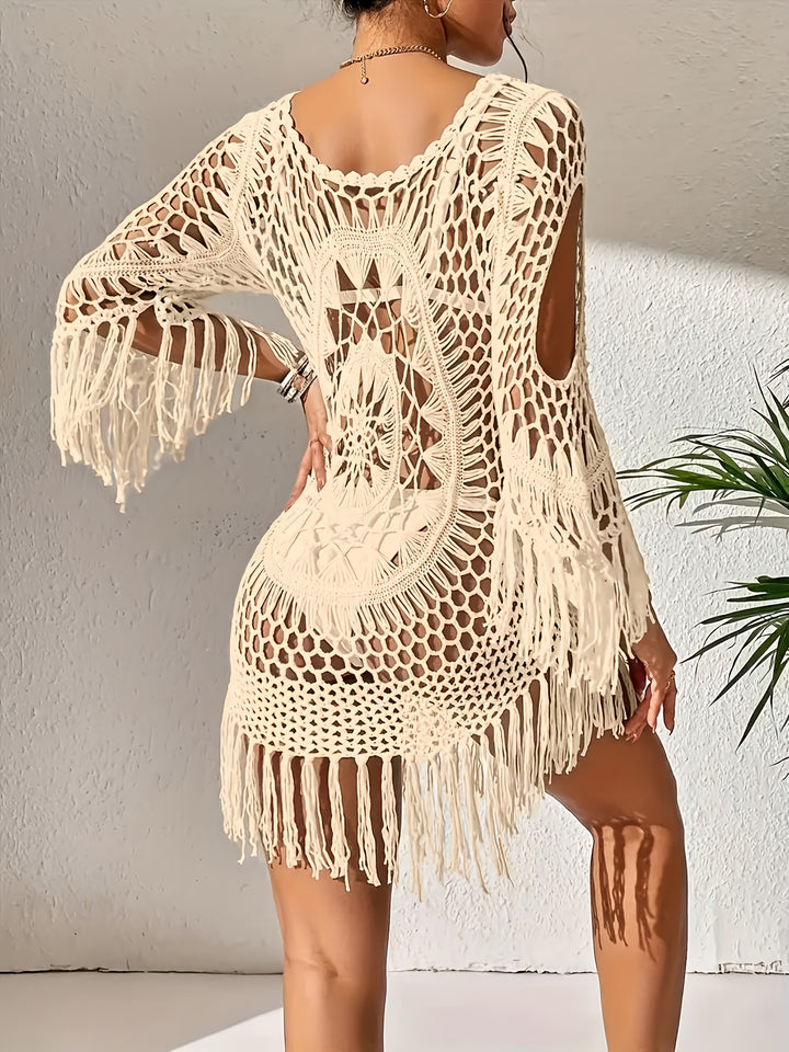 Anna | Boho Strandjurk met Gehaakte Details en Franjes