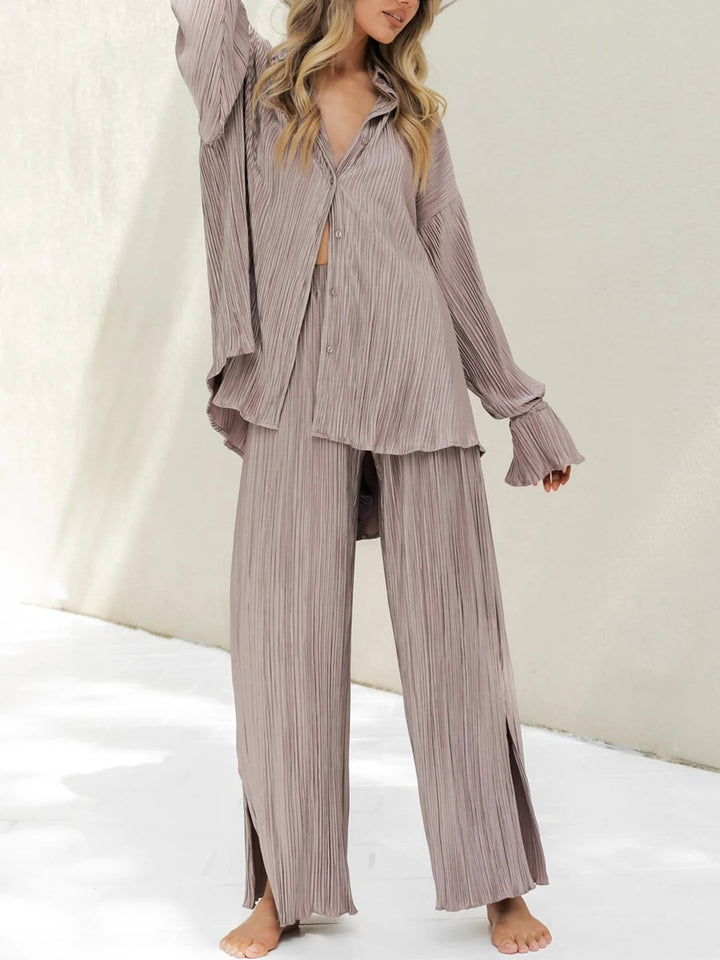 Aubrey | Elegante Geplooide Dames Set met Lange Mouwen