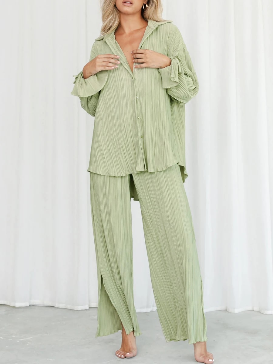 Aubrey | Elegante Geplooide Dames Set met Lange Mouwen