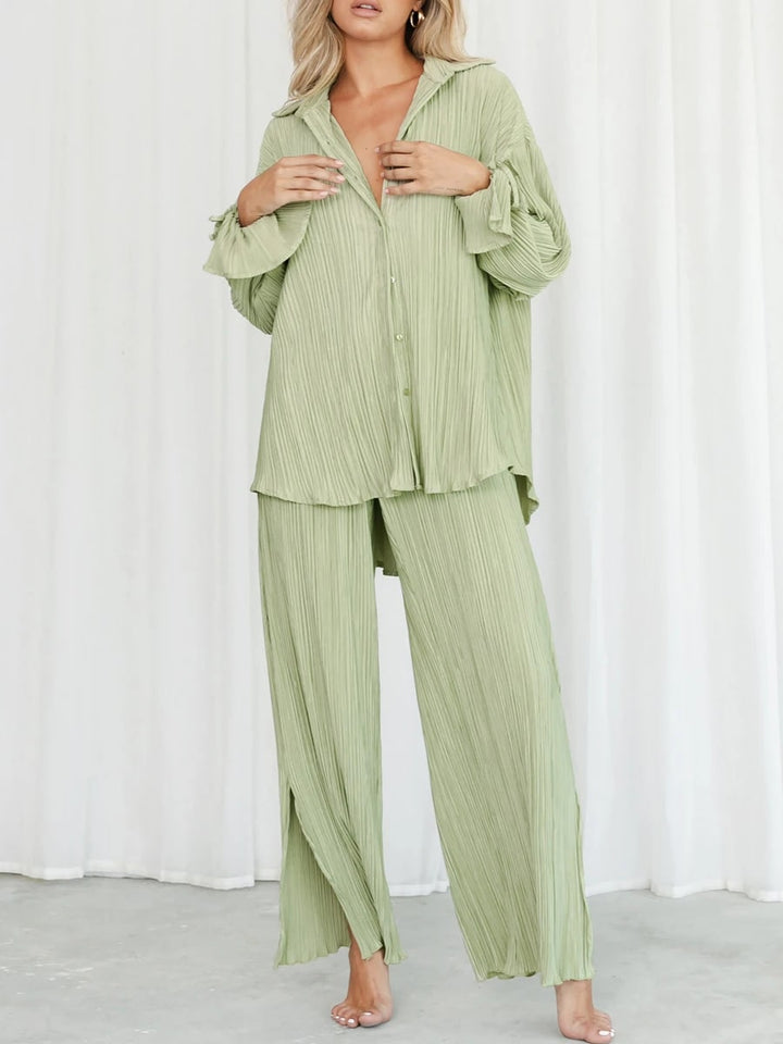 Aubrey | Elegante Geplooide Dames Set met Lange Mouwen