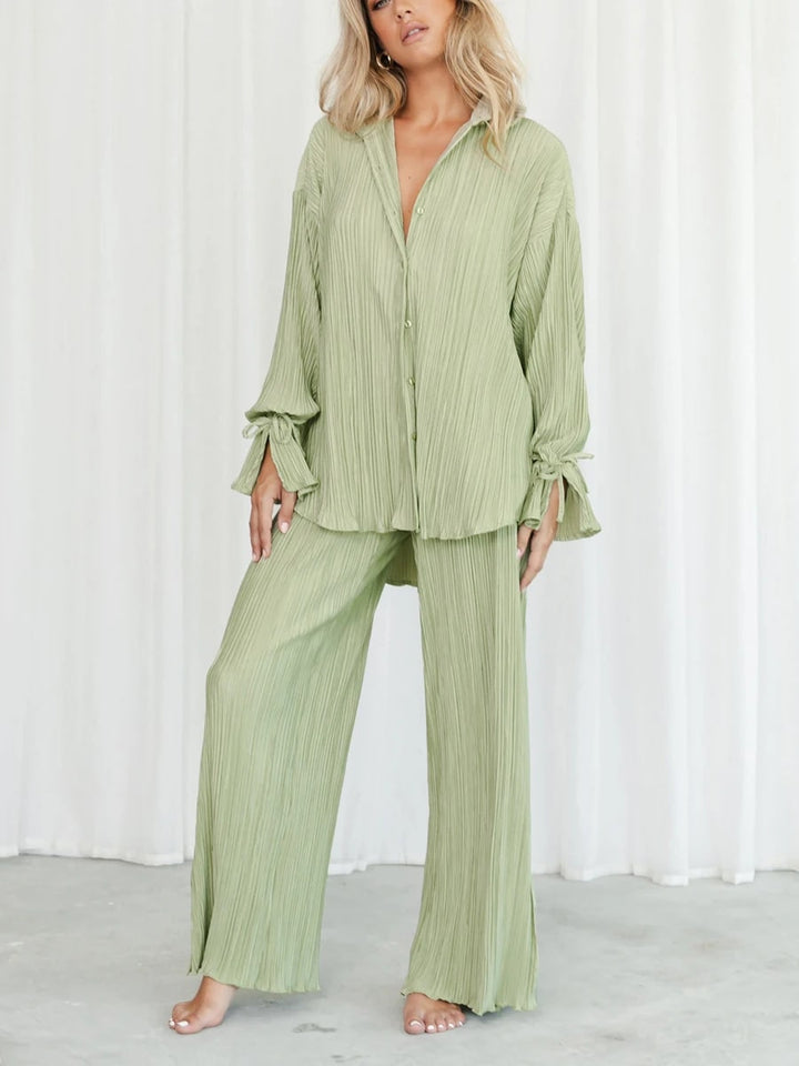 Aubrey | Elegante Geplooide Dames Set met Lange Mouwen