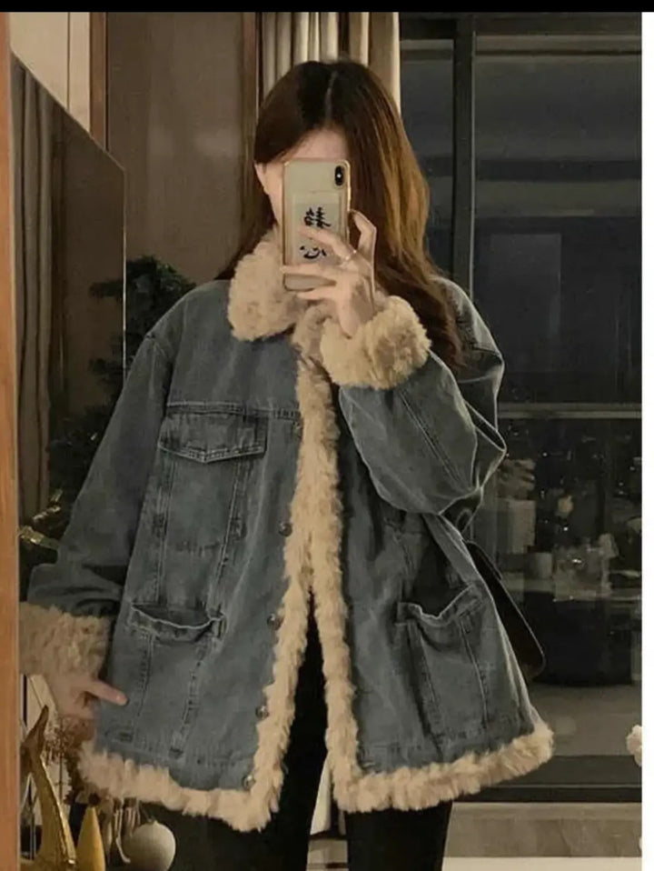 Aura | Warme Denimjas met Bontdetails voor Vrouwen