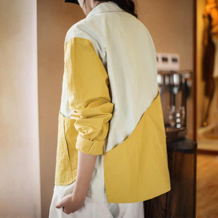 Ava | Vintage Patchwork Jas met Asymmetrische Zakken