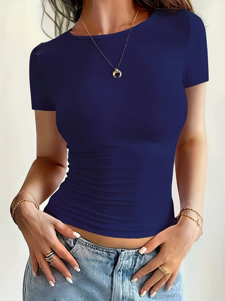 Ava | Trendy T-shirt met Korte Mouwen en Slim Fit