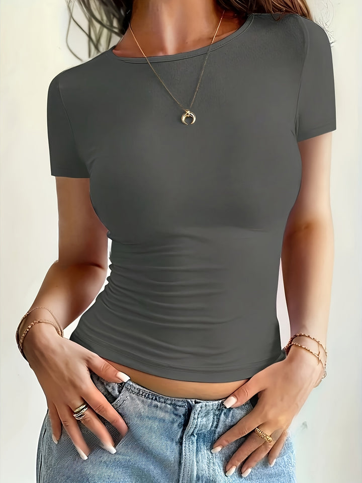 Ava | Trendy T-shirt met Korte Mouwen en Slim Fit