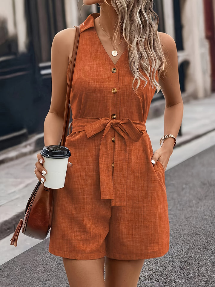 Bailey | Stijlvolle Mouwloze Jumpsuit met Strikceintuur en Knoopsluiting