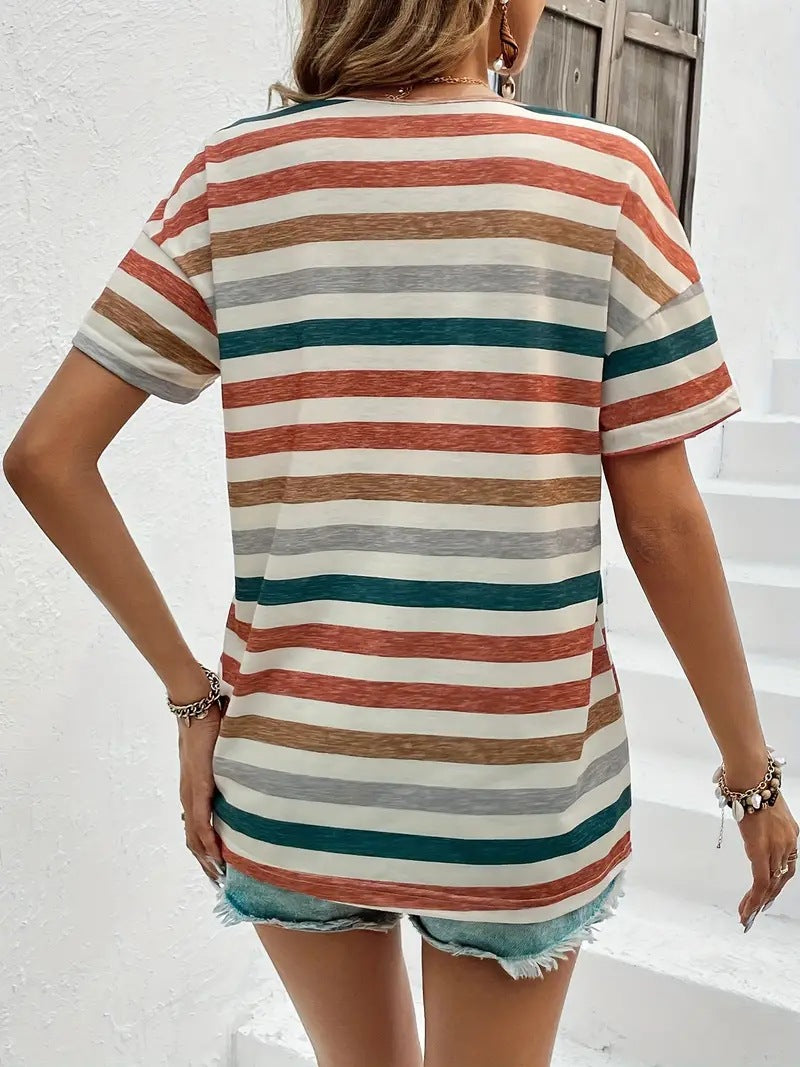 Berit | Trendy Gestreept T-Shirt met Korte Mouwen voor Dames