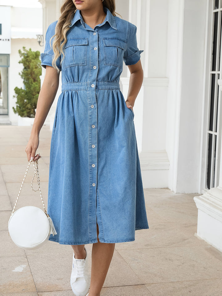 Beth | Stijlvolle Denim Midi Jurk met Knoopsluiting