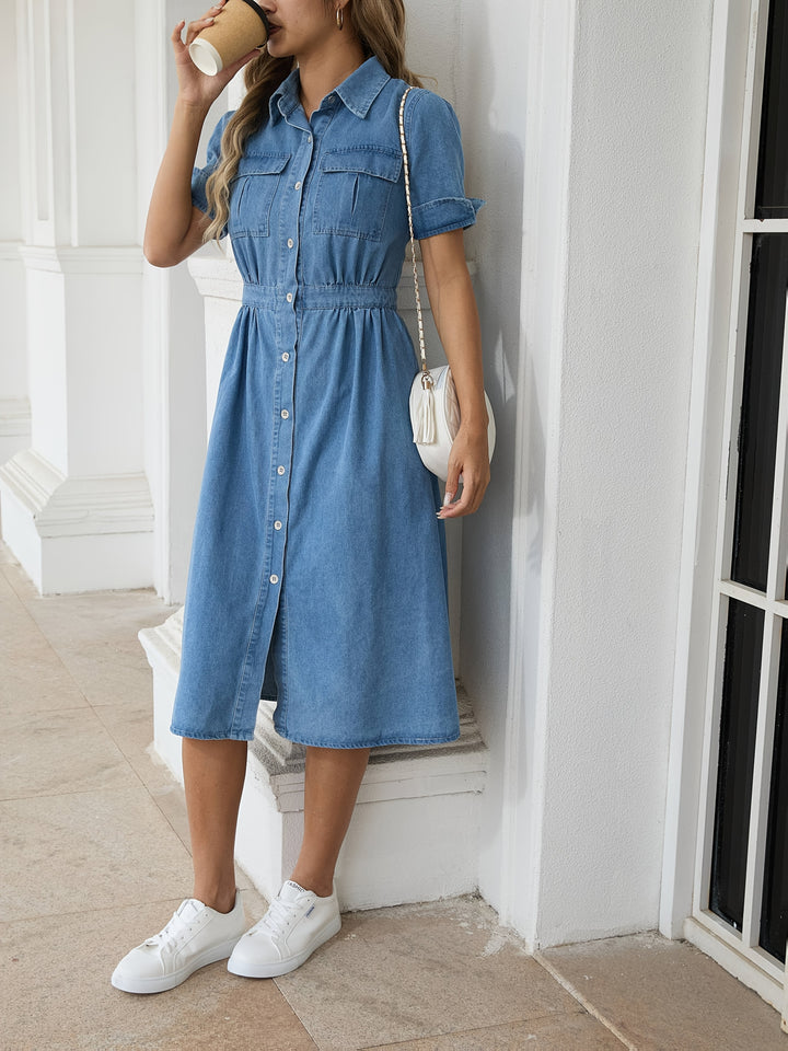 Beth | Stijlvolle Denim Midi Jurk met Knoopsluiting