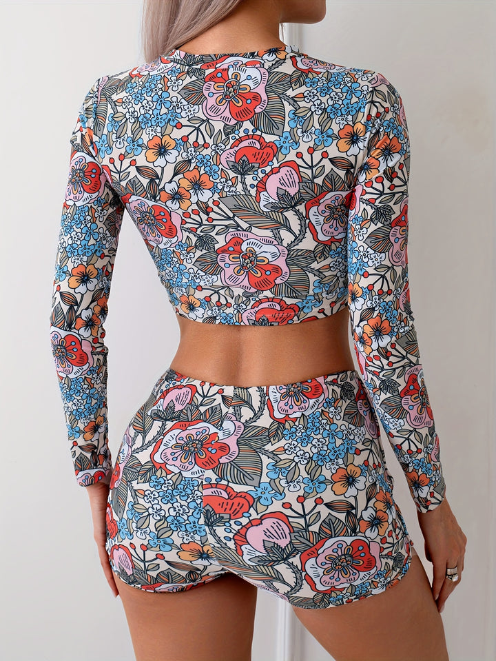 Bianca | Floral Twee-delige Badpak met Lange Mouwen