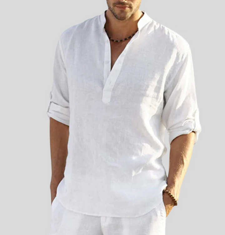 Heren Overhemd – Relaxed Fit – Ademend Textiel – Mandarin Kraag – Lange Mouw Casual