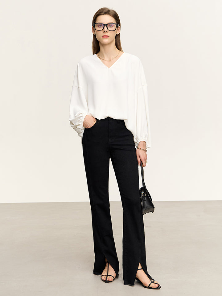 Briana | Elegante Blouse met Open Rug en Strikdetail