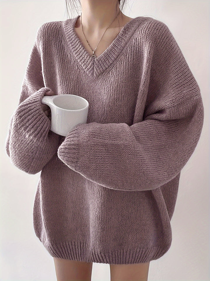 Britney | Oversized V-Hals Trui met Lange Mouwen voor Dames