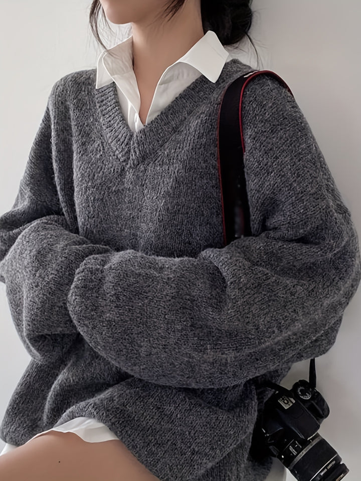Britney | Oversized V-Hals Trui met Lange Mouwen voor Dames