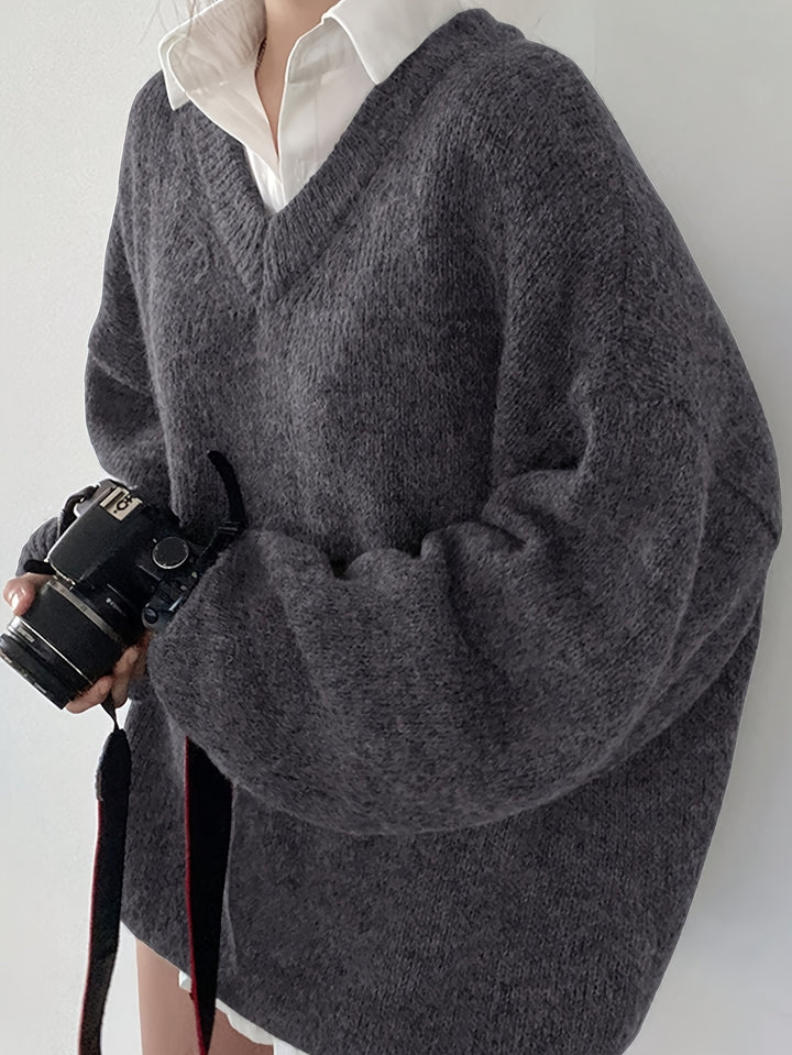 Britney | Oversized V-Hals Trui met Lange Mouwen voor Dames