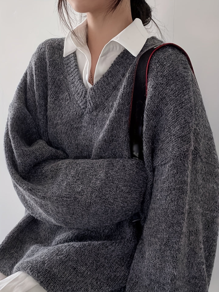 Britney | Oversized V-Hals Trui met Lange Mouwen voor Dames