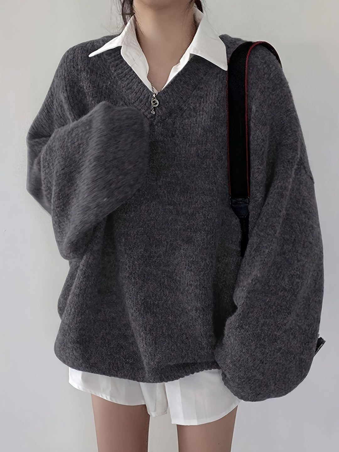 Britney | Oversized V-Hals Trui met Lange Mouwen voor Dames