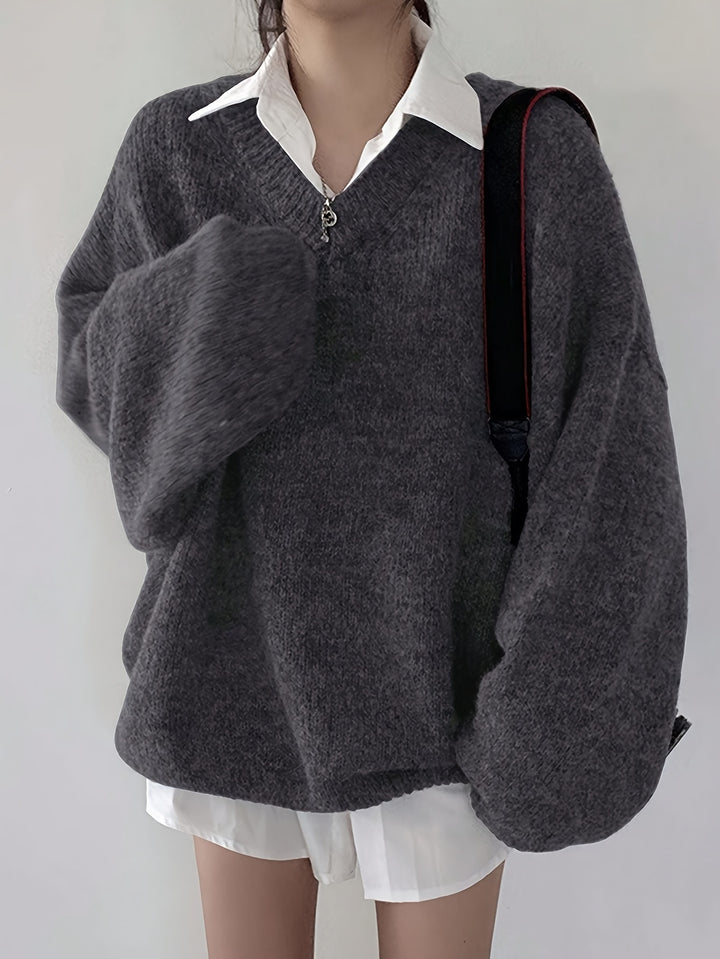 Britney | Oversized V-Hals Trui met Lange Mouwen voor Dames