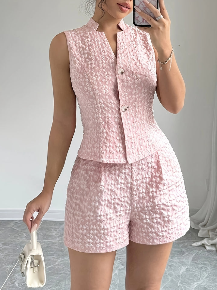 Britt | Stijlvolle Jacquard Tweedelige Set met Gilet en Shorts