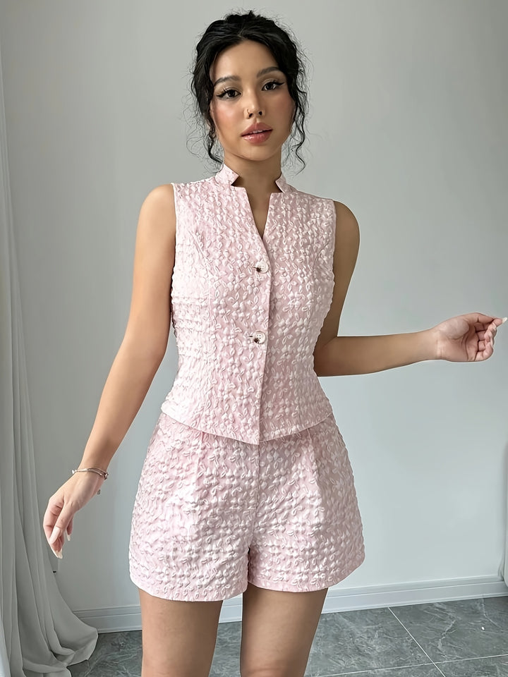 Britt | Stijlvolle Jacquard Tweedelige Set met Gilet en Shorts