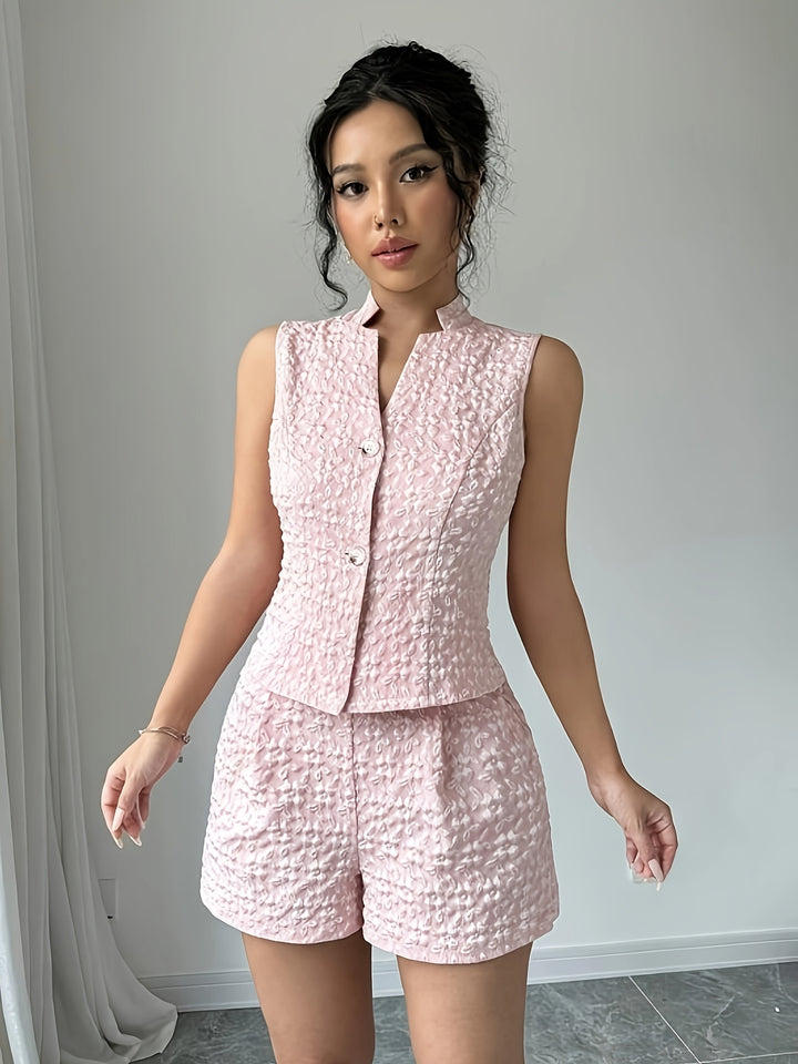 Britt | Stijlvolle Jacquard Tweedelige Set met Gilet en Shorts