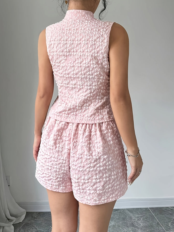 Britt | Stijlvolle Jacquard Tweedelige Set met Gilet en Shorts