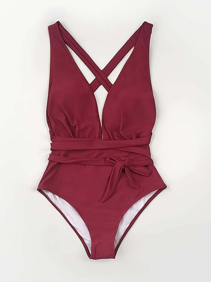 Caroline | Sexy Off-Shoulder Badpak met Tailleband en Diepe V-Hals
