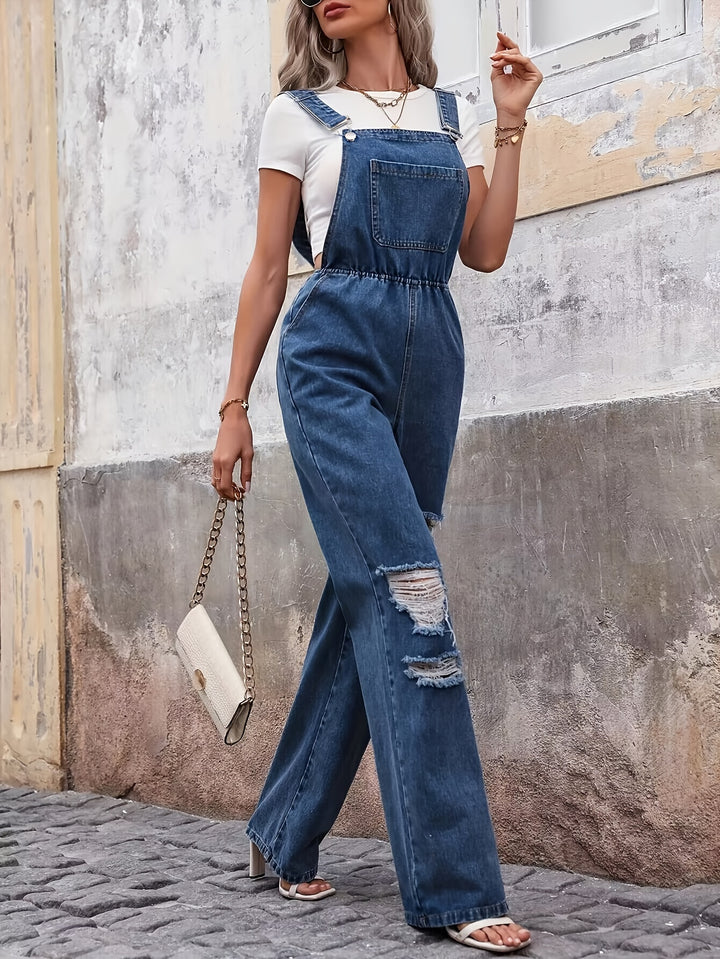 Caroline | Modieuze Casual Denim Tuinbroek met Versleten Details