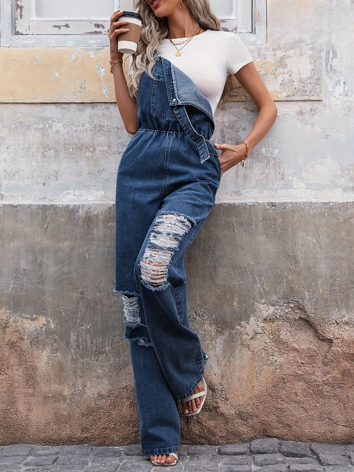 Caroline | Modieuze Casual Denim Tuinbroek met Versleten Details