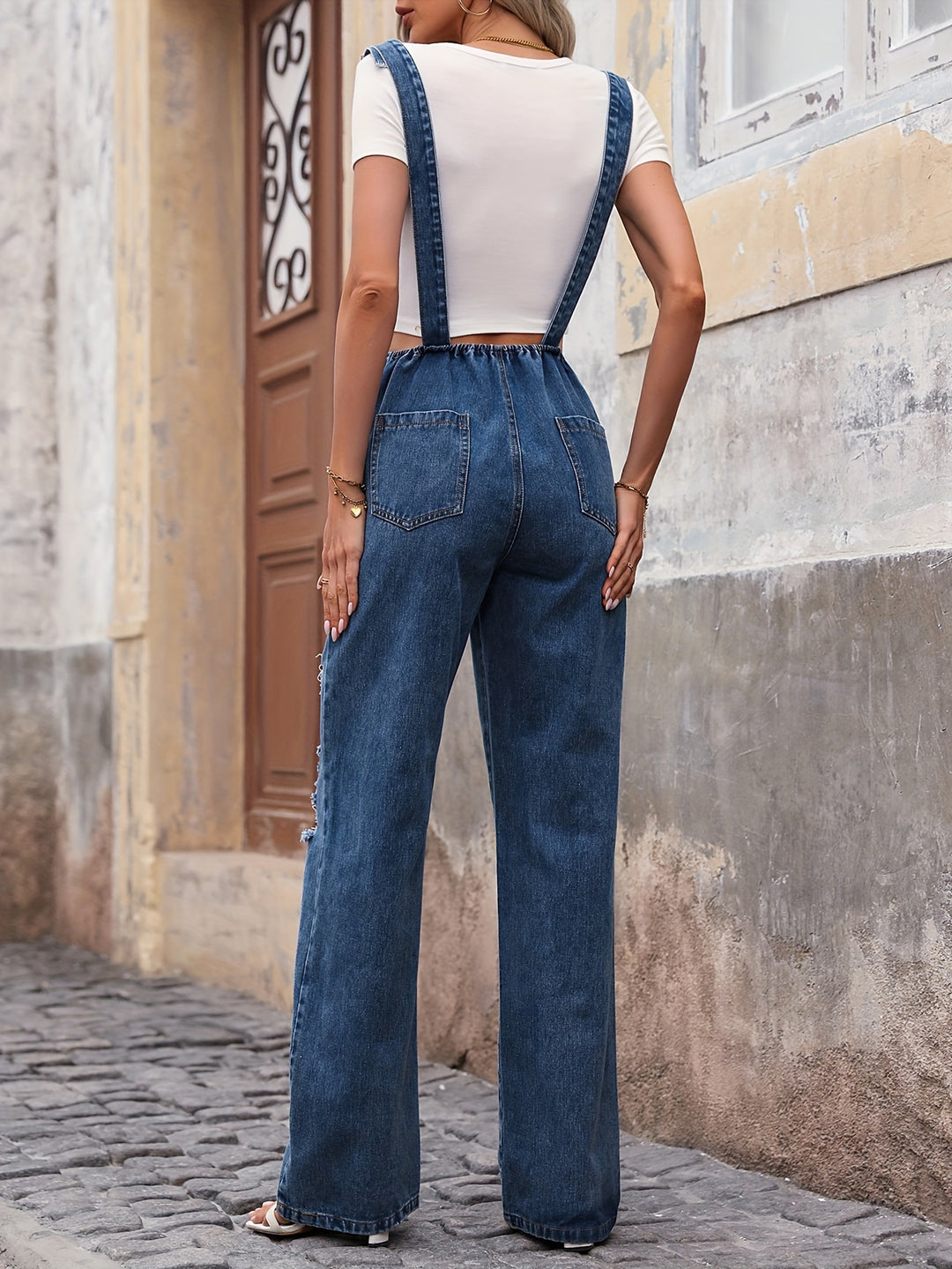 Caroline | Modieuze Casual Denim Tuinbroek met Versleten Details