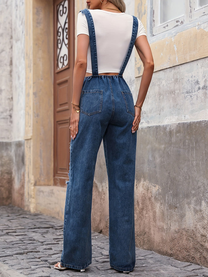 Caroline | Modieuze Casual Denim Tuinbroek met Versleten Details
