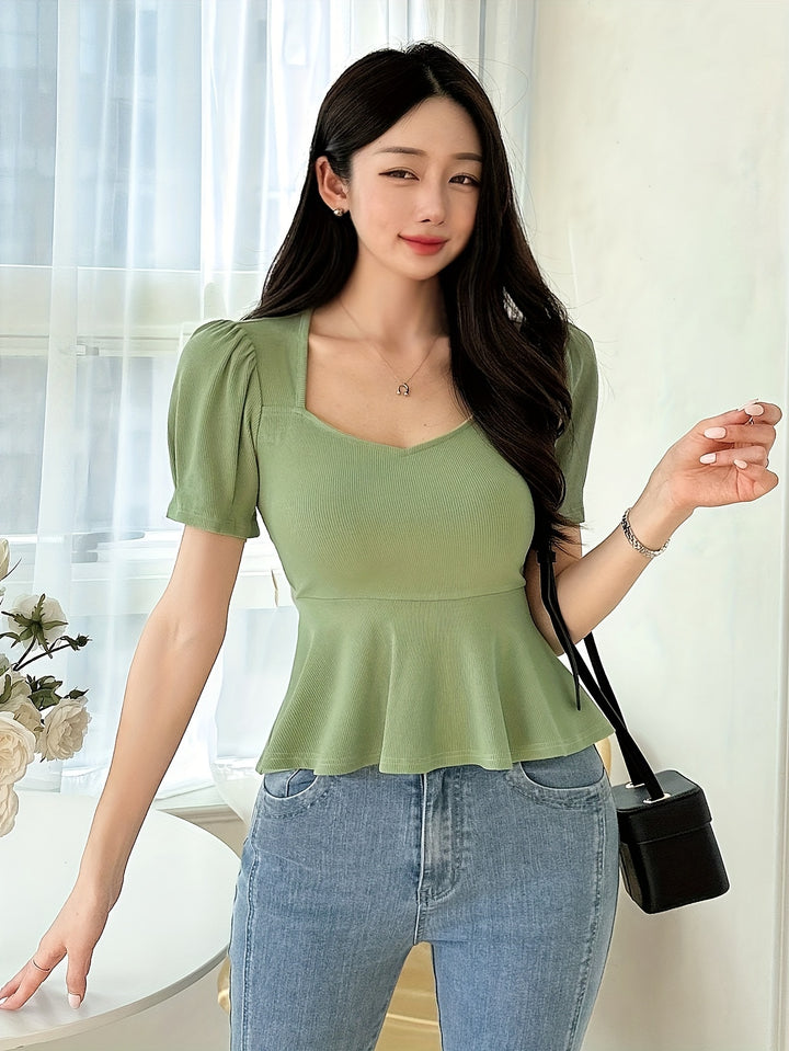 Cathy | Dames T-shirt met Strikdetail en Vierkante Hals