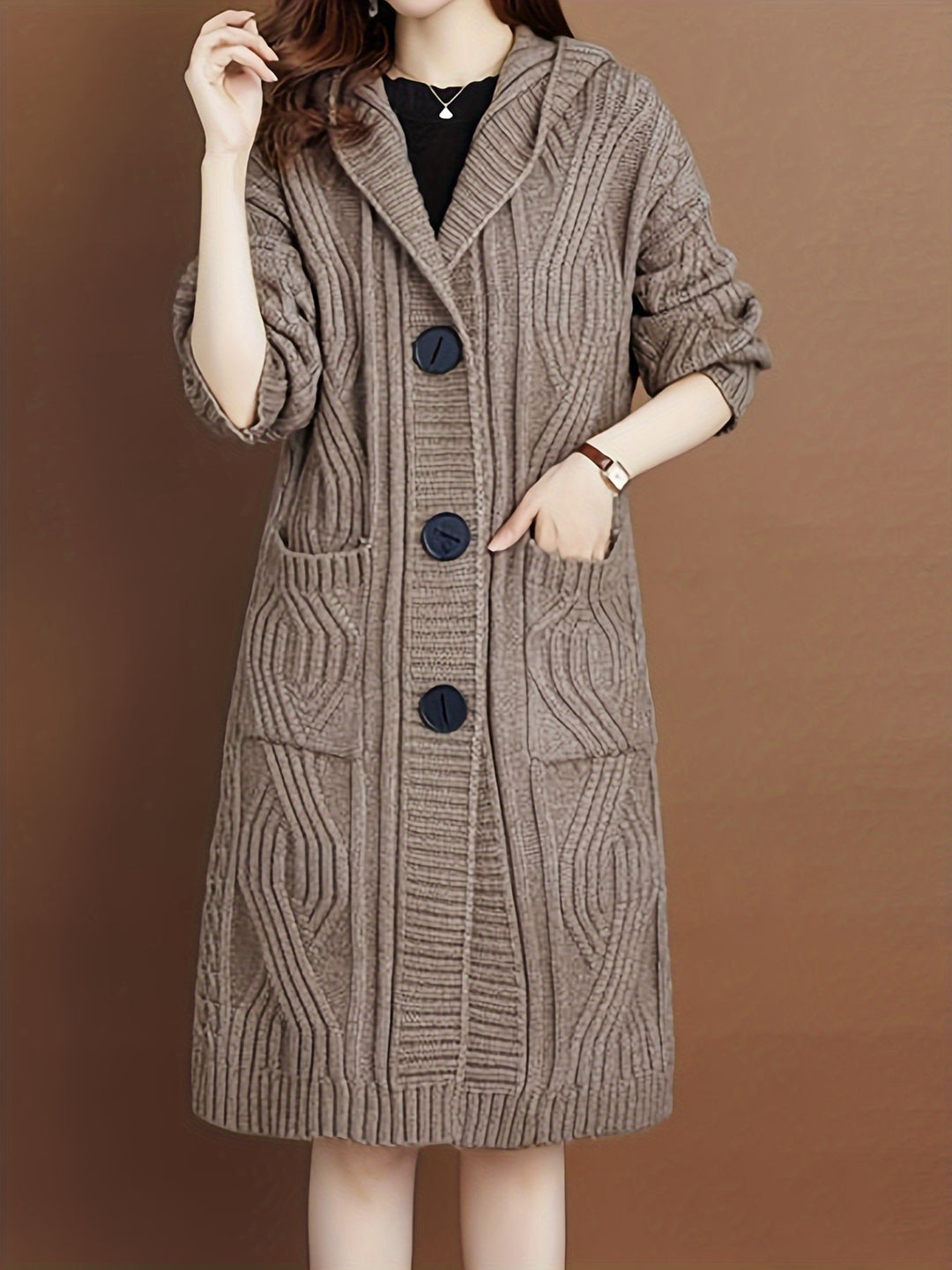 Cecelia | Oversized Gebreid Vest met Capuchon en Zakjes