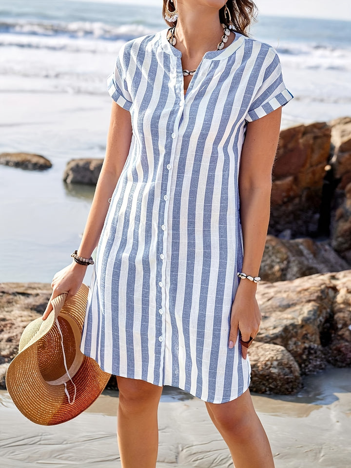 Celeste | Casual Strepen Knop Jurk voor de Zomer