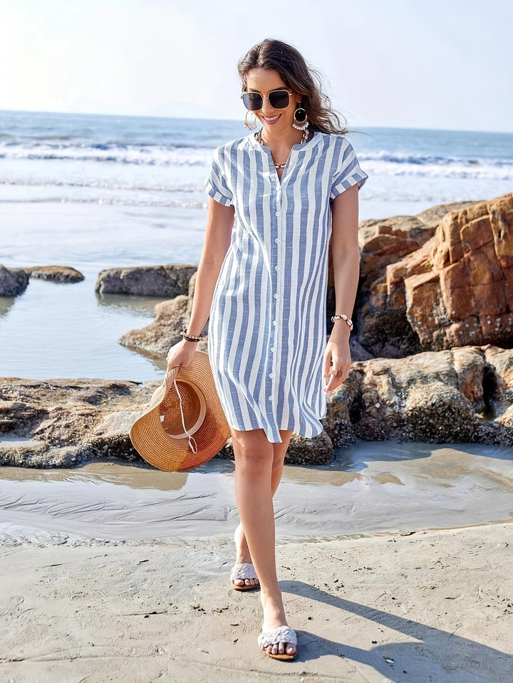 Celeste | Casual Strepen Knop Jurk voor de Zomer