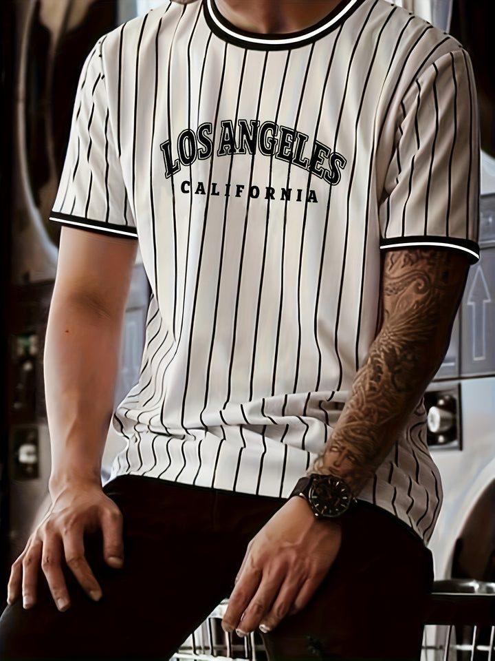 Charlie | Gestreept T-shirt met Los Angeles Print voor Heren,