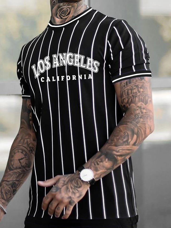Charlie | Gestreept T-shirt met Los Angeles Print voor Heren,