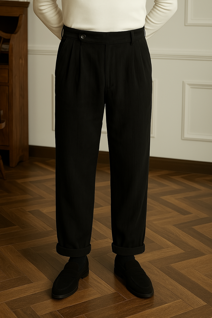 Heren Broek – Rechte Pasvorm – Hoge Taille – Luxe Ribstof – Geplooid Vooraan – Enkelhoogte
