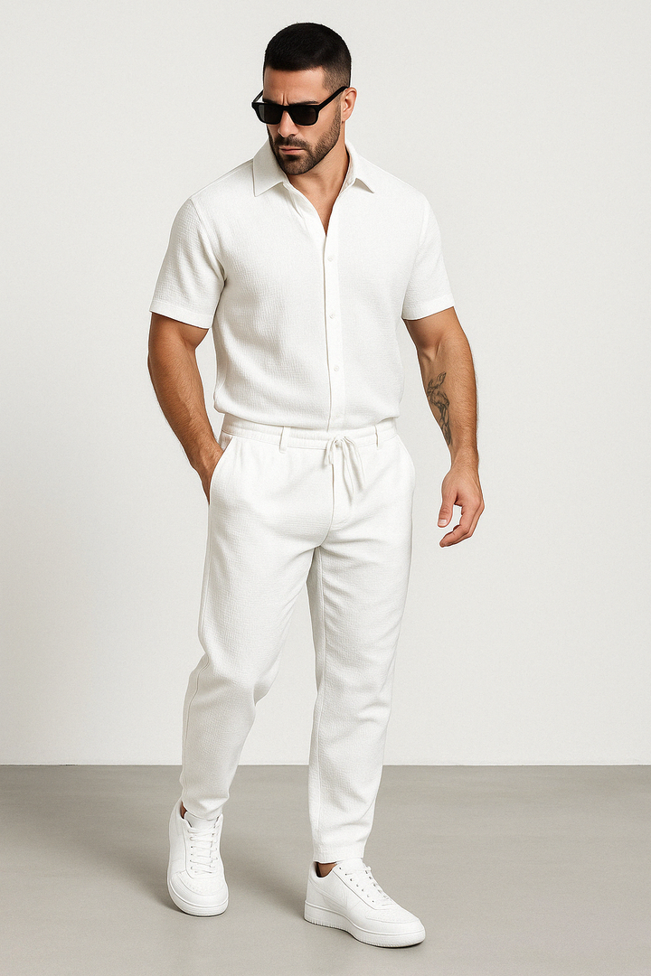 Heren Shirt en Broek Set – Regular Fit – Korte Mouw – Ademende Stof – Casual Look