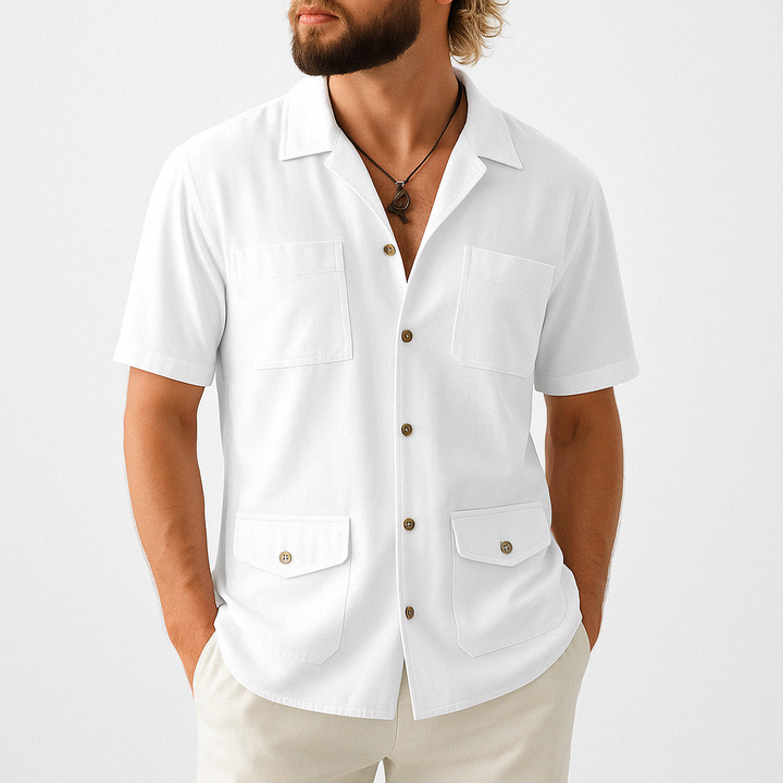 Heren Overhemd Korte Mouw – Relaxed Fit – Ademend Stof – Notch Kraag – 4 Zakken